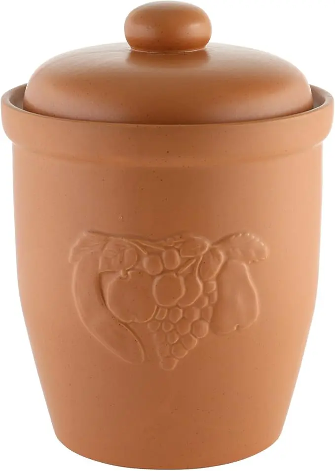 Nachhaltige Gärtöpfe im Test: Der Axentia 10 Liter Einlegetopf aus Keramik mit dekorativem Relief.