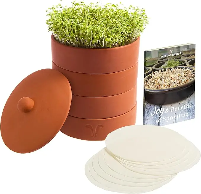 nachhaltige Keimgeräte im Test: Das 3-stufige Terrakotta Tonsaatset von Verdant Republic für die plastikfreie Sprossenanzucht.
