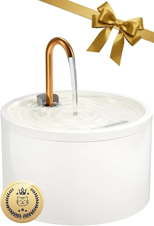 Nachhaltige Trinkbrunnen im Vergleich: MISFANS Keramik-Brunnen mit antibakteriellem Kupferrohr für Katzen.