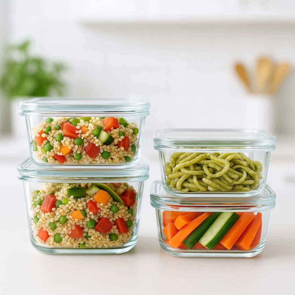 Glasbehälter im Kühlschrank, um Lebensmittelverschwendung vermeiden.