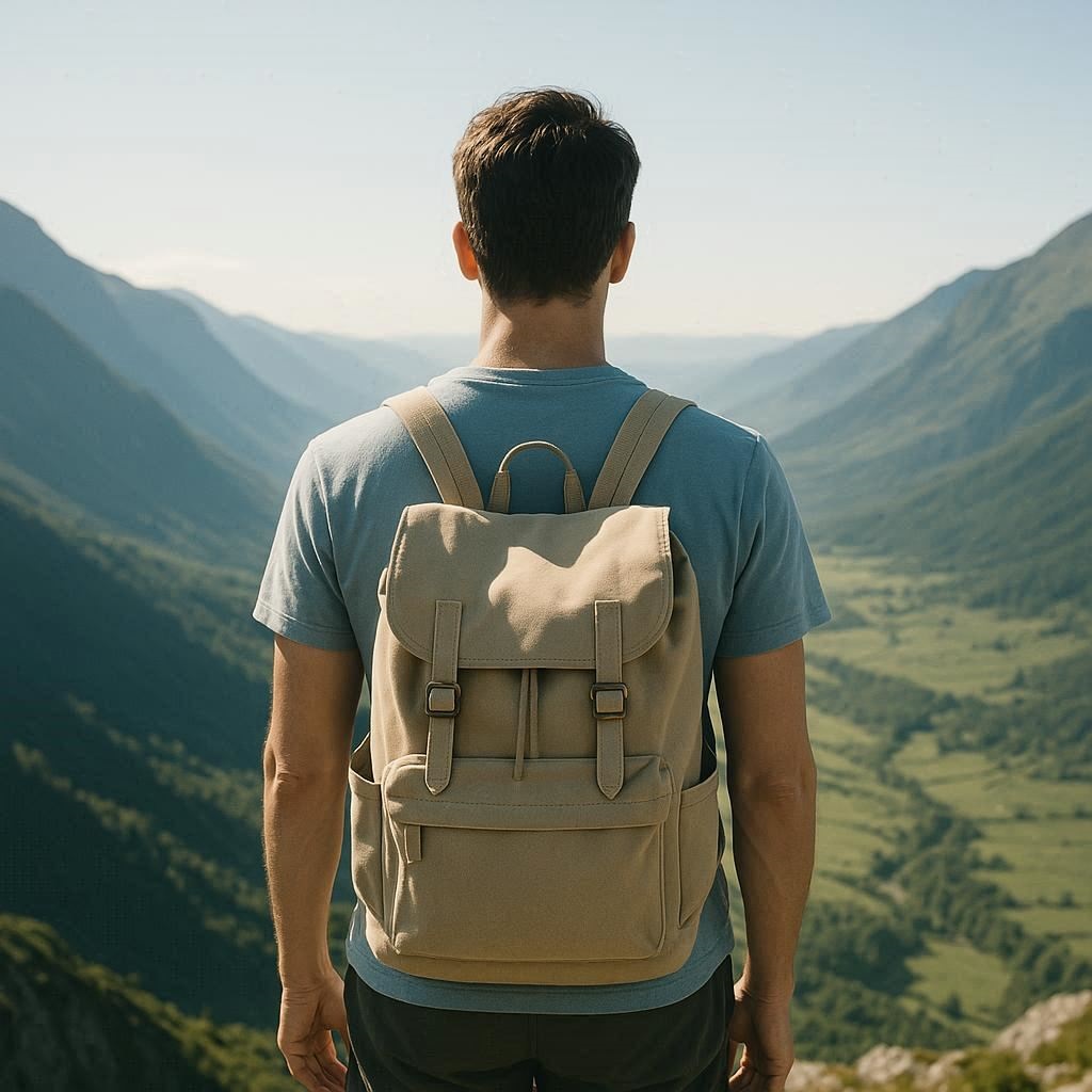 Eine Person auf einem Berg als Symbol für Minimalismus und Freiheit.