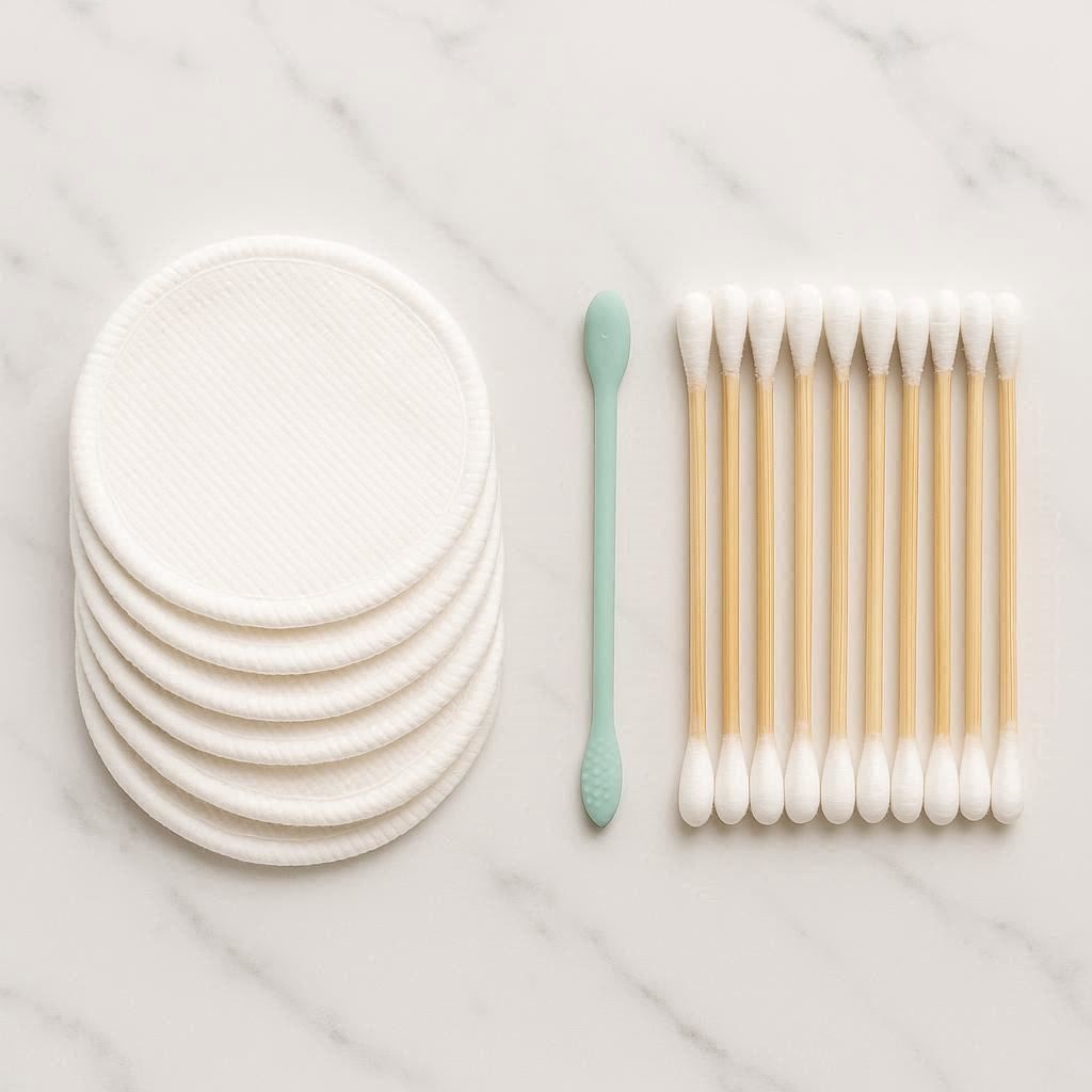 Nachhaltige Alternativen wie wiederverwendbare Wattepads und Wattestäbchen.