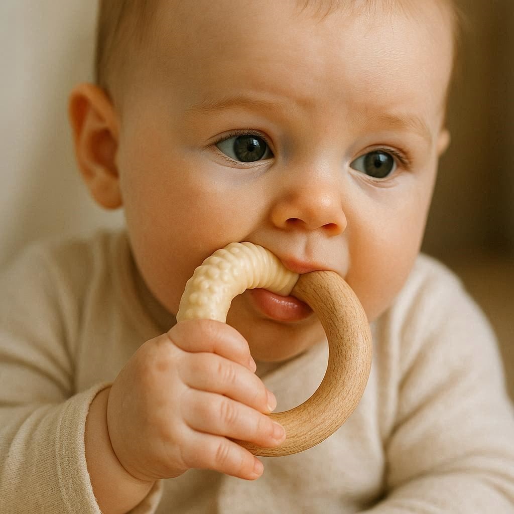 Nachhaltige Beißringe im Vergleich: Die besten Modelle aus Naturkautschuk und Massivholz ohne schädliche Phthalate.