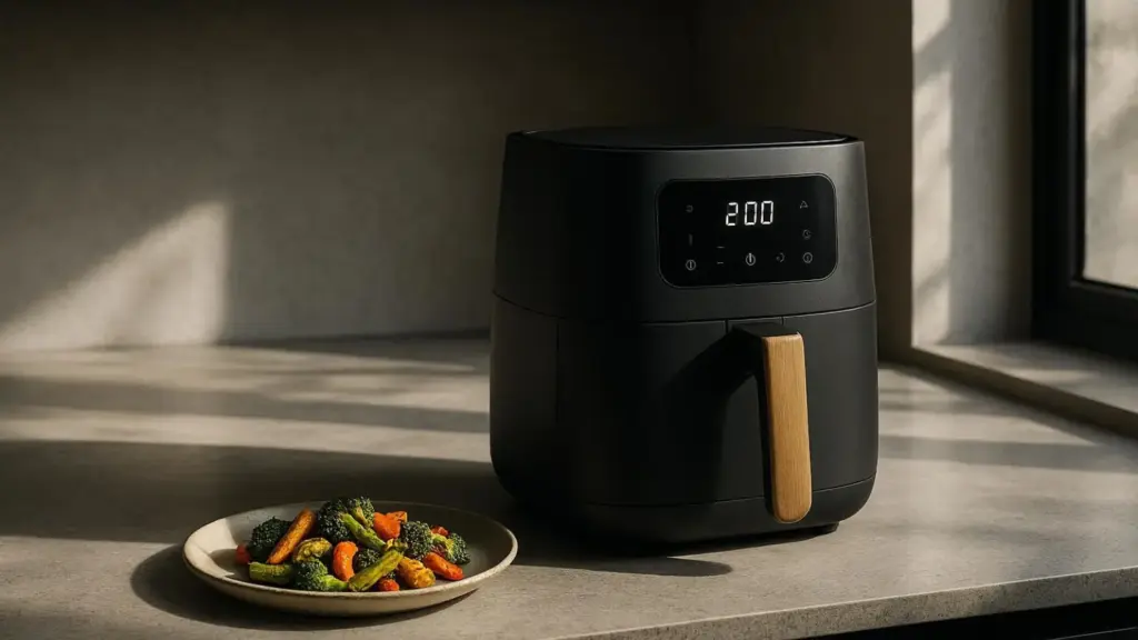 Nachhaltige Heißluftfritteusen im Test: Ein modernes, energieeffizientes Modell für die schadstofffreie und fettarme Küche.