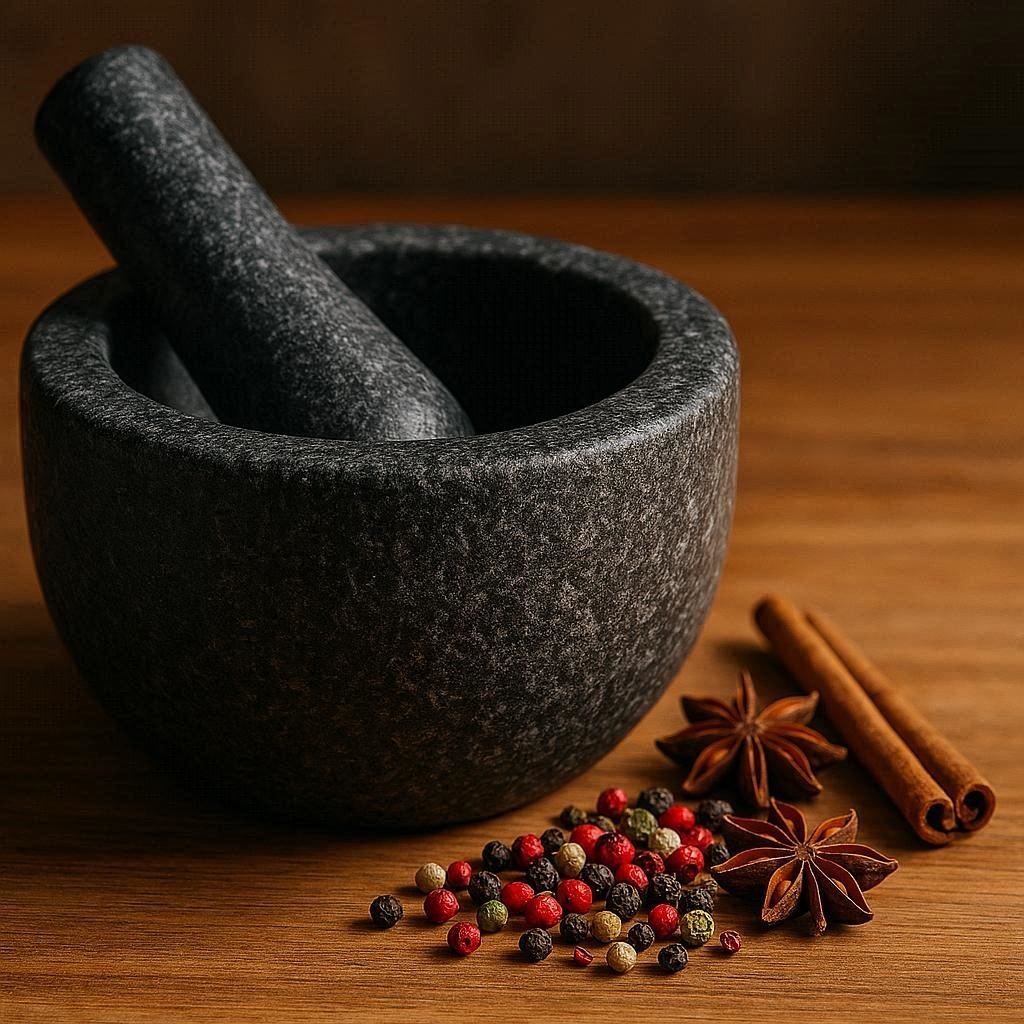 Nachhaltige Mörser im Vergleich: Die besten Modelle aus Naturgranit, Marmor und Massivholz für das Zerstoßen von Gewürzen.