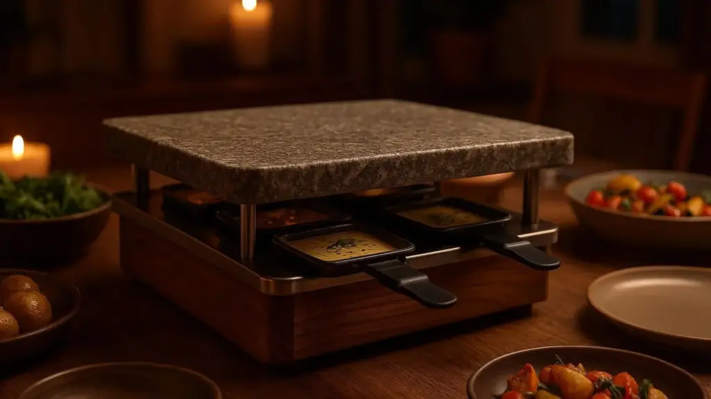 Nachhaltige Raclette-Grills im Vergleich: Hochwertige Modelle mit Natursteinplatte und Holz-Elementen für gesundes Genießen.