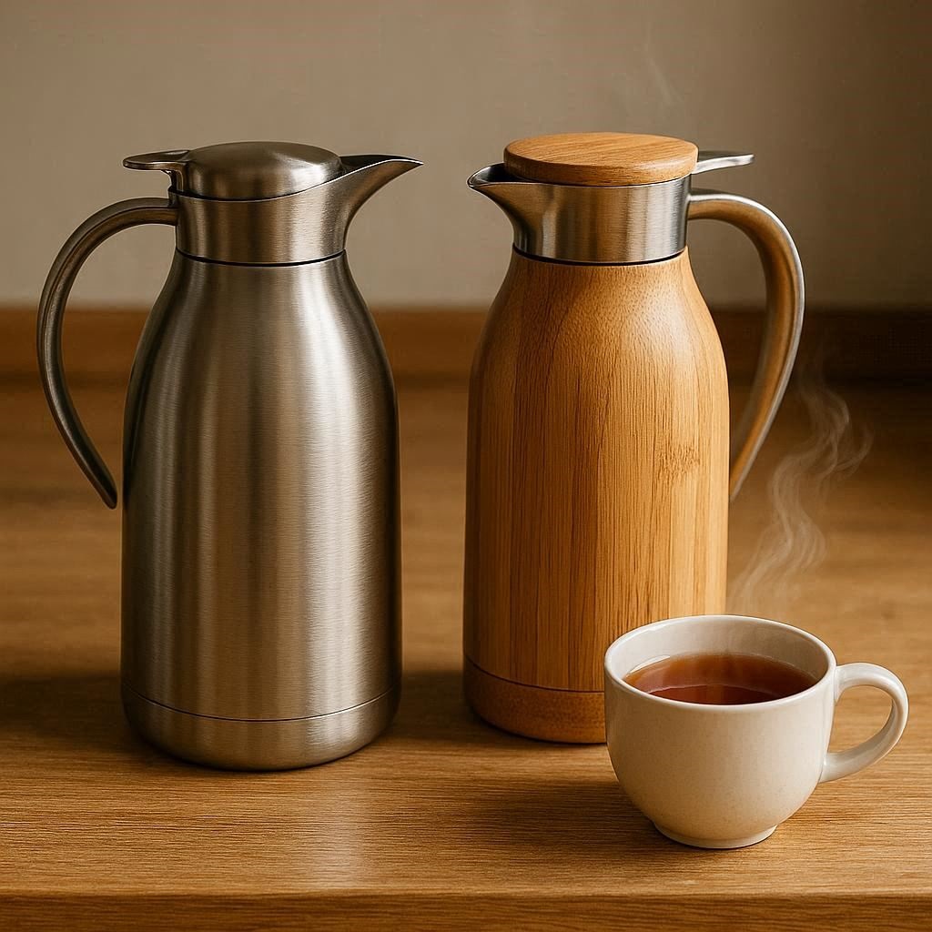 Nachhaltige Thermoskannen im Vergleich: Die besten Servierkannen für den Tisch mit Glas-Isolierung und Edelstahl-Gehäuse für heiße Getränke.