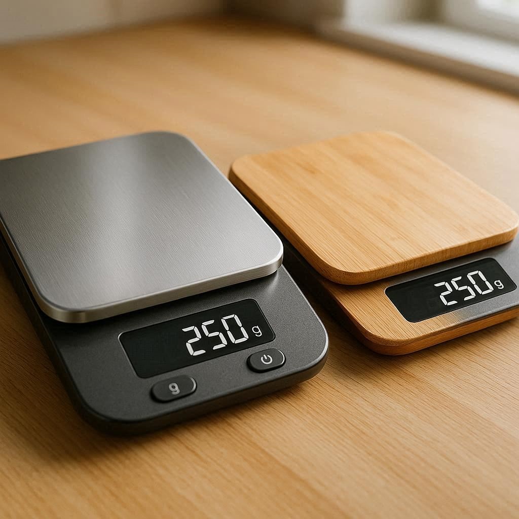 Nachhaltige Küchenwaagen im Vergleich: 5 Modelle aus Bambus, Holz und Edelstahl.