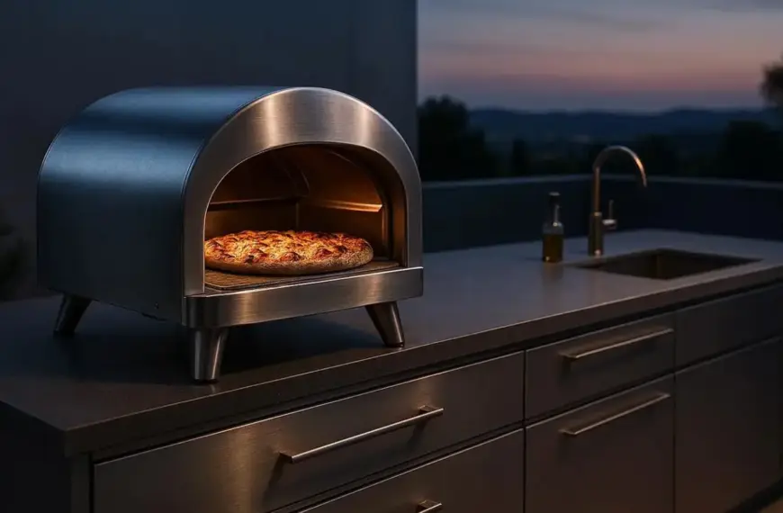 Nachhaltige Pizzaöfen im Vergleich: Ein professioneller Edelstahl-Pizzaofen mit Cordierit-Steinplatte für gesundes Backen.