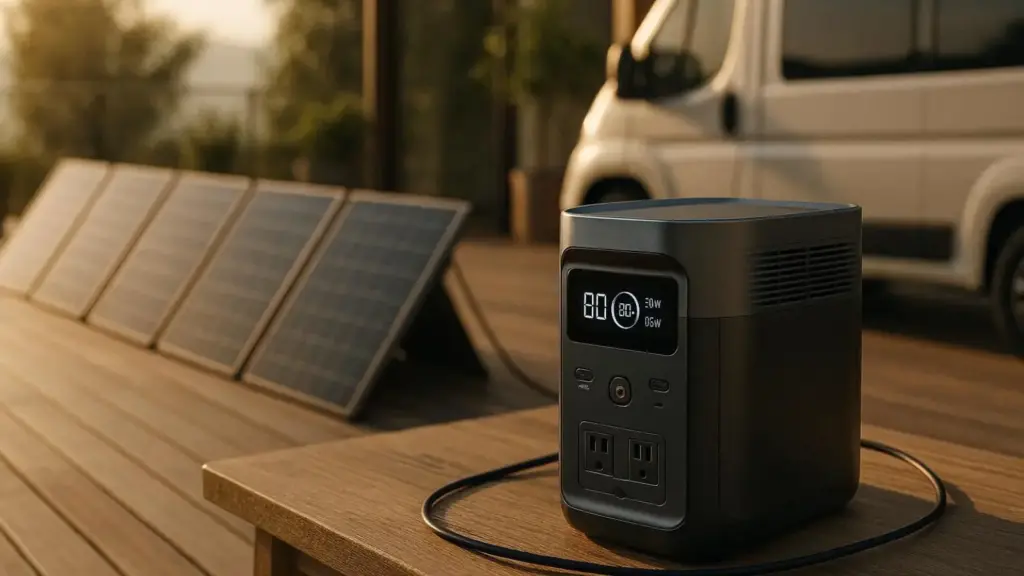 Nachhaltige Powerstationen im Vergleich: Eine moderne LiFePO4-Energiestation für autarke Stromversorgung.