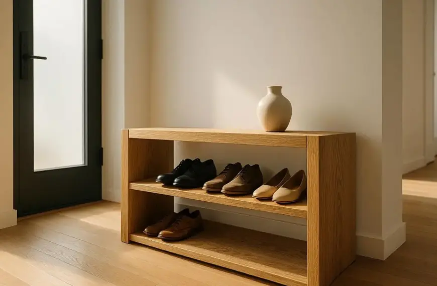 Nachhaltige Schuhregale im Vergleich: Ein stilvolles Modell aus massiver Eiche für ein gesundes Wohnklima.